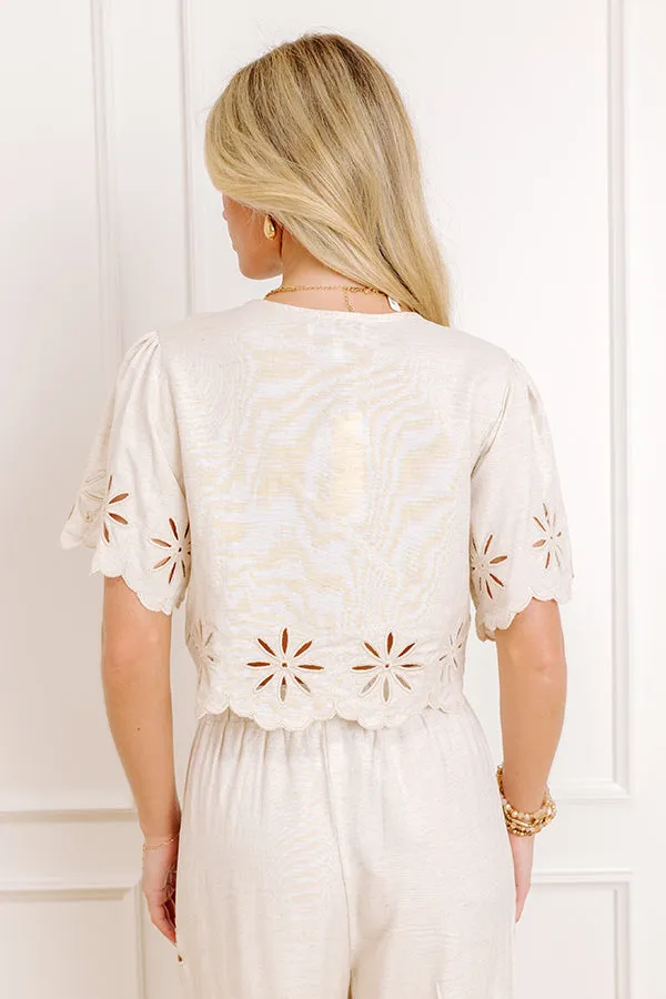 Sicily Stroll Linen-Blend Embroidered Top in Oatmeal sold by Impressions product image thumbnail 5