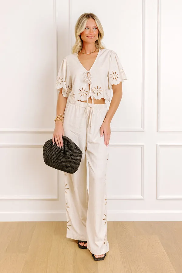 Sicily Stroll Linen-Blend Embroidered Top in Oatmeal sold by Impressions product image thumbnail 2