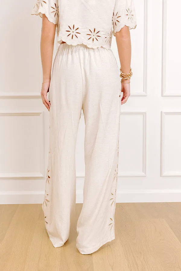 Sicily Stroll High Waist Linen-Blend Embroidered Pants in Oatmeal sold by Impressions product image thumbnail 4