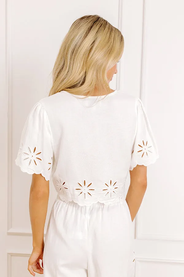 Sicily Stroll Linen-Blend Embroidered Top in White sold by Impressions product image thumbnail 3