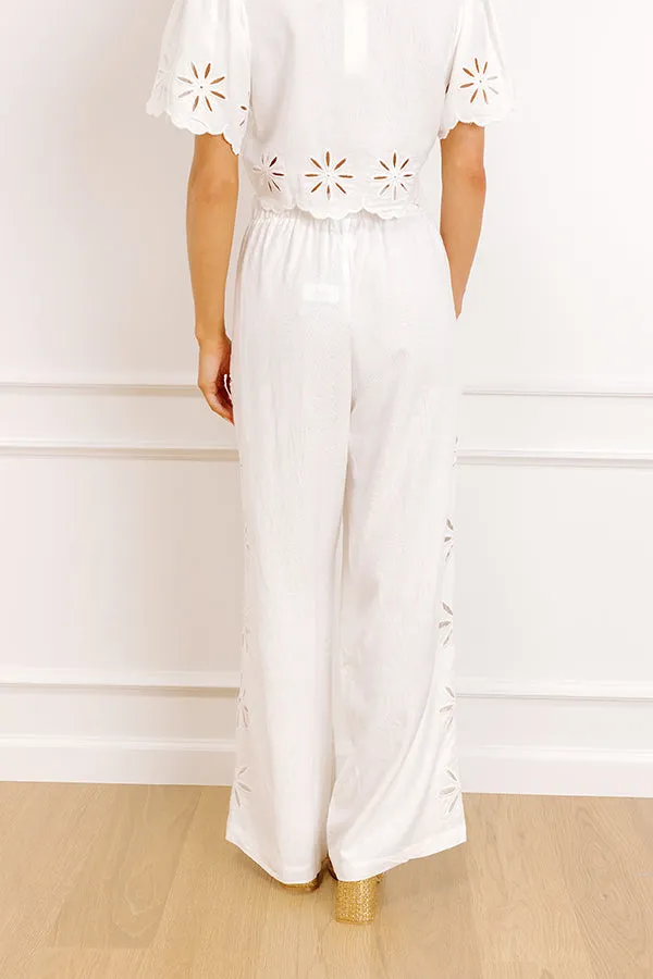 Sicily Stroll High Waist Linen-Blend Embroidered Pants in White sold by Impressions product image thumbnail 4