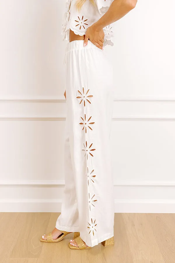 Sicily Stroll High Waist Linen-Blend Embroidered Pants in White sold by Impressions product image thumbnail 2