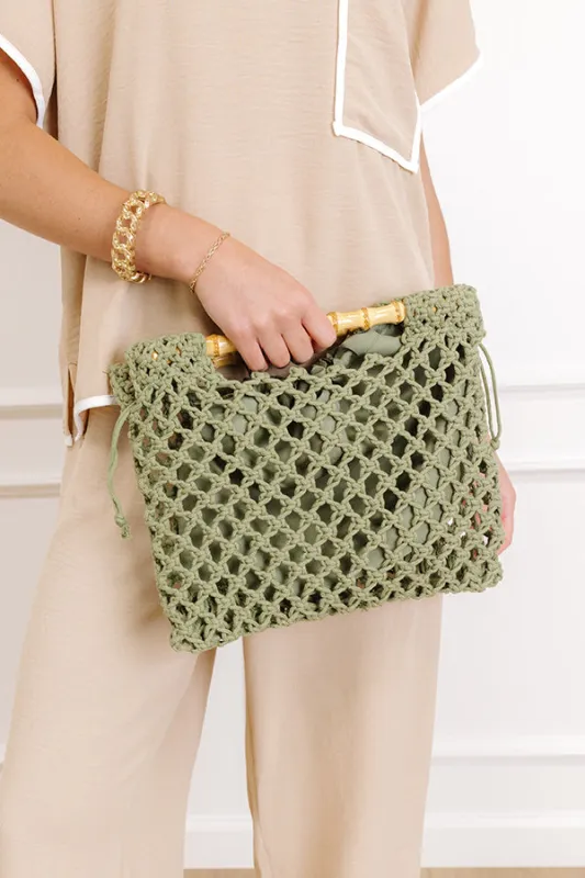 Coastal Cutie Crochet Clutch in Olive sold by Impressions