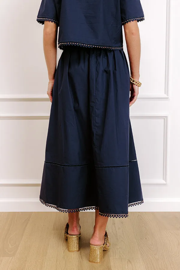 Courtyard Brunch High Waist Midi Skirt in Navy sold by Impressions product image thumbnail 4