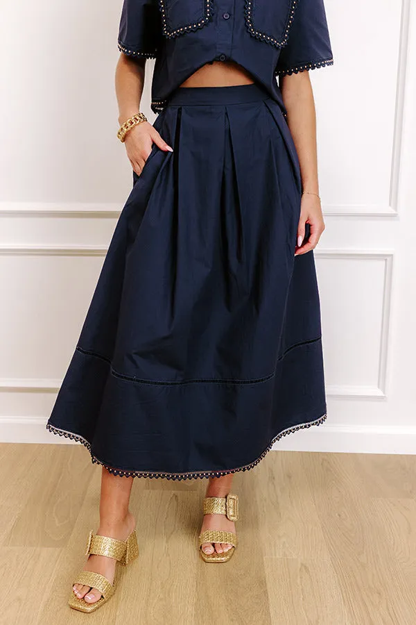 Courtyard Brunch High Waist Midi Skirt in Navy sold by Impressions product image thumbnail 2