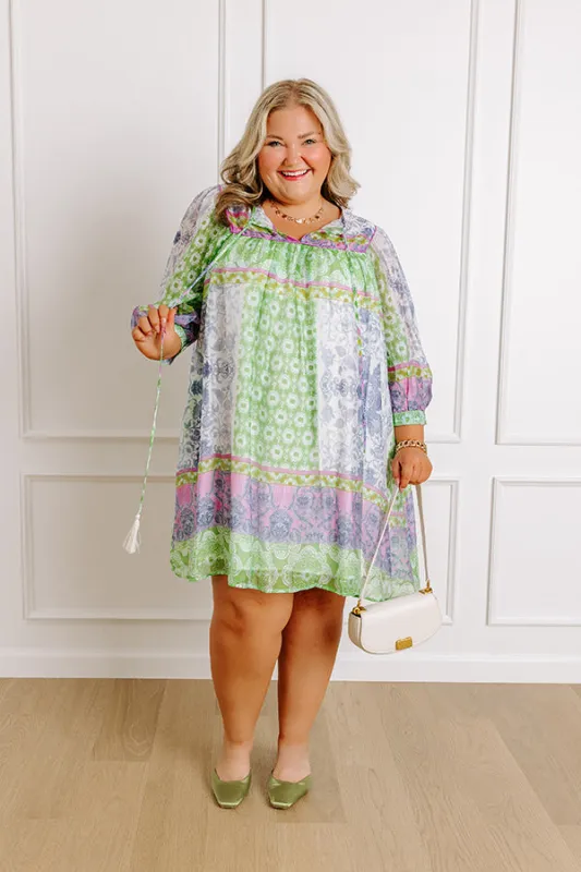 Boho Babe Color Block Floral Mini Dress in Navy Curves sold by Impressions