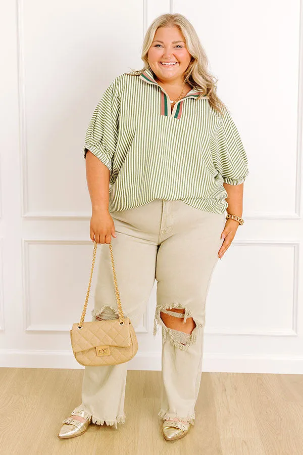 Country Club Gathering Stripe Top in Olive Curves sold by Impressions