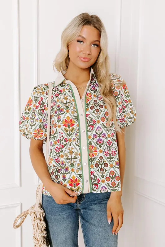 Terrace Views Floral Button Up in Cream sold by Impressions
