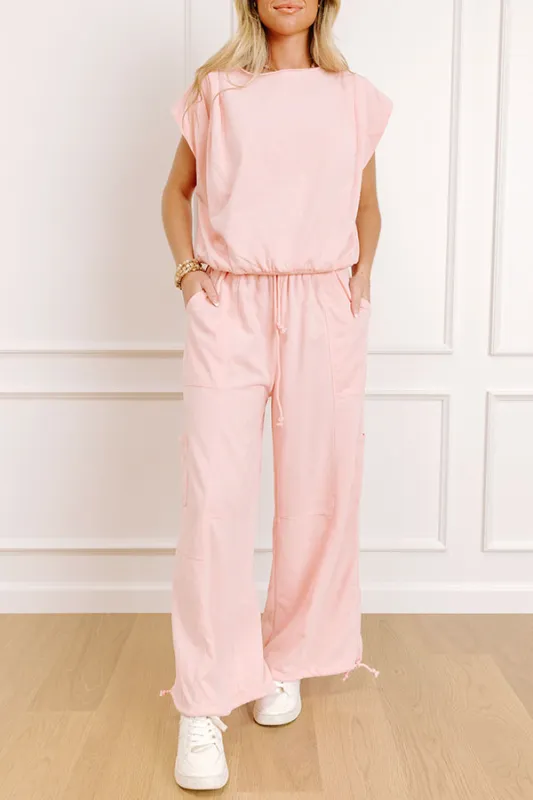 The Chill Edit High Waist Cargo Pants in Pink sold by Impressions