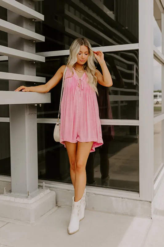 Midtown Chic Linen-Blend Romper in Pink sold by Impressions