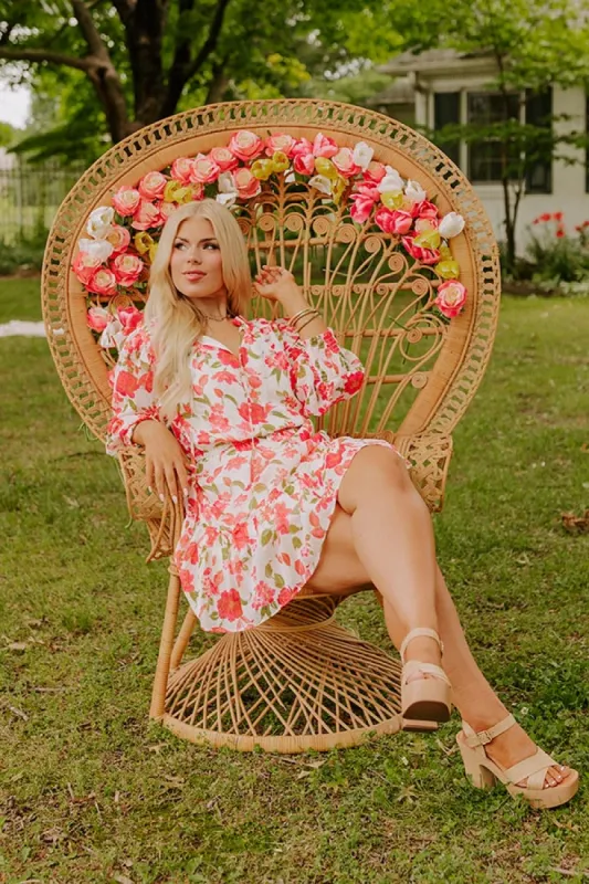 Grace Given Floral Dress In Ivory Curves sold by Impressions