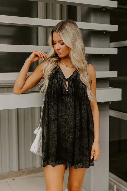 Midtown Chic Linen-Blend Romper in Vintage Black sold by Impressions