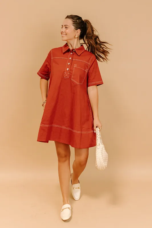 Cafe On Fifth Denim Mini Dress in Rust sold by Impressions