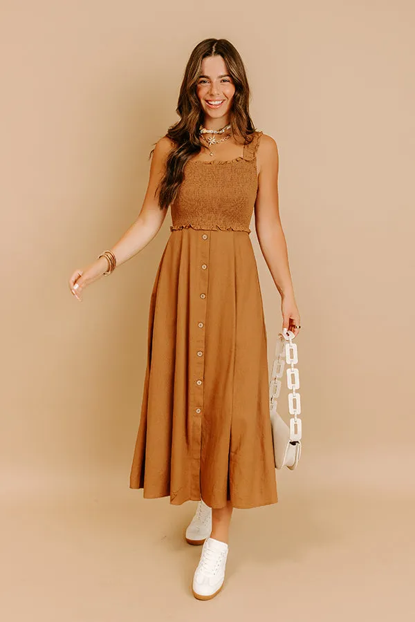 Harvest Lane Linen-Blend Midi Dress in Chocolate sold by Impressions product image thumbnail 2