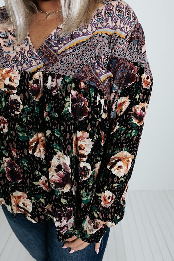 Moment Of Bliss Floral Shift Top In Black Curves sold by Impressions product image thumbnail 4