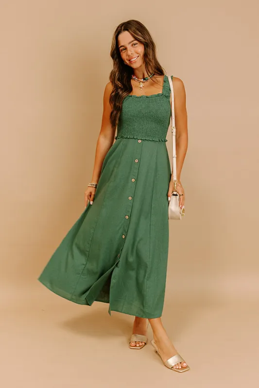 Harvest Lane Linen-Blend Midi Dress in Green sold by Impressions