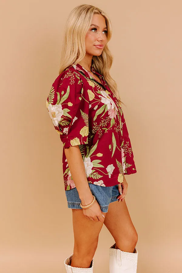 Dreaming Of Dahlias Button Up Top in Wine sold by Impressions product image thumbnail 4