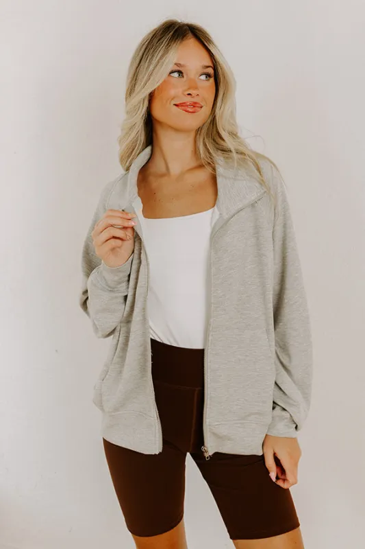 Morning Dew Scuba Zip-Up Sweater in Grey sold by Impressions