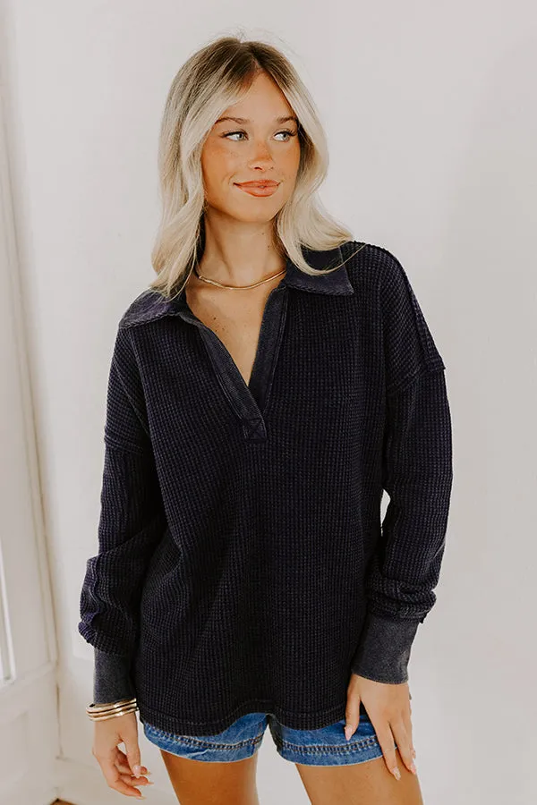 Cozy Cues Waffle Knit Top in Navy sold by Impressions product image thumbnail 4