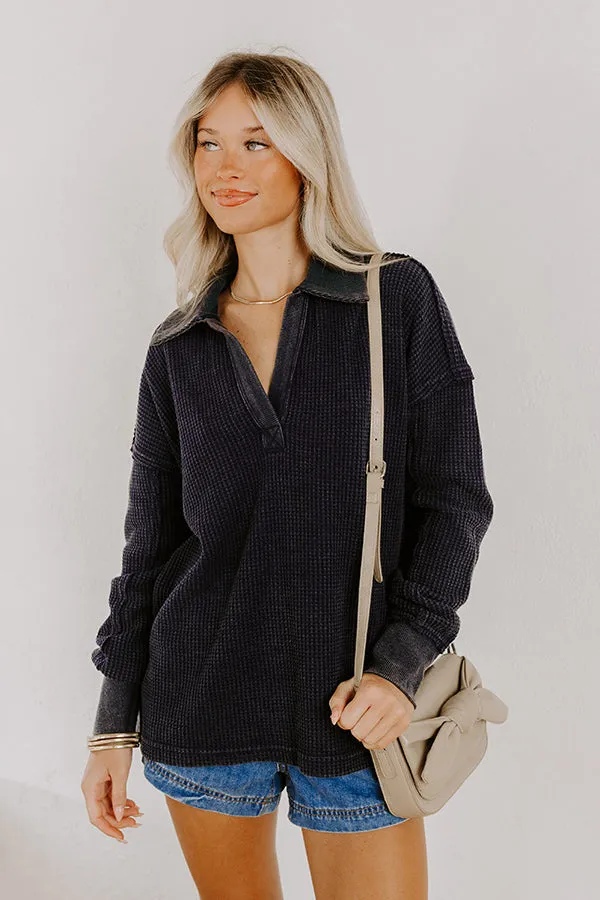 Cozy Cues Waffle Knit Top in Navy sold by Impressions product image thumbnail 3