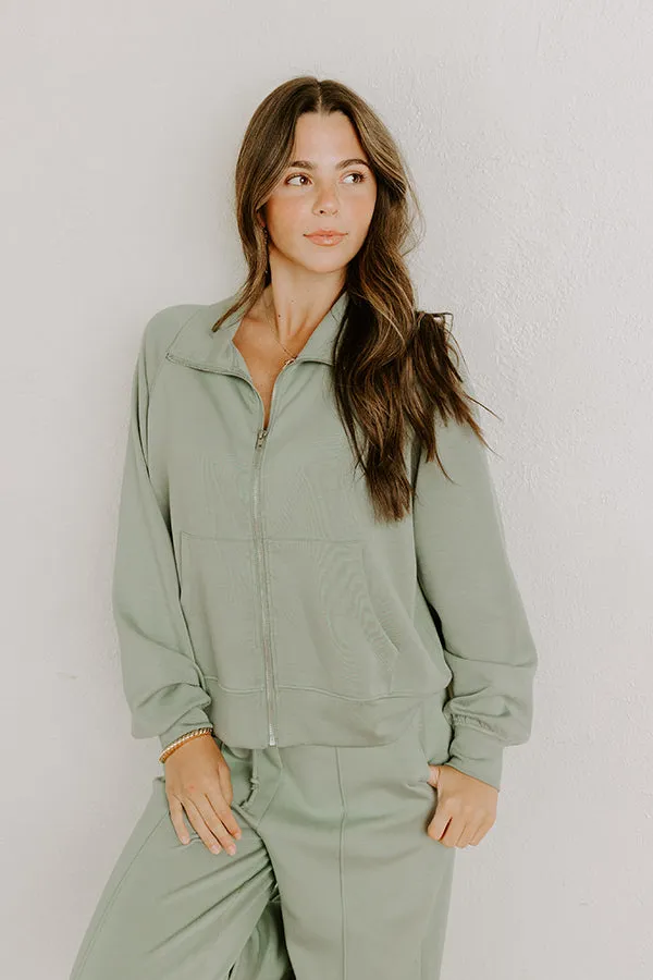 Morning Dew Scuba Zip-Up Sweater in Sage sold by Impressions product image thumbnail 3