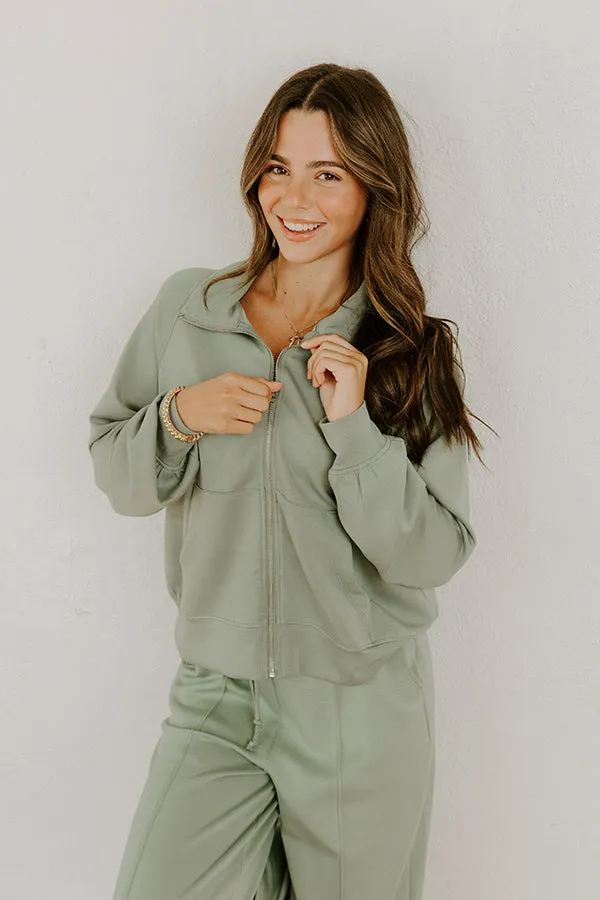 Morning Dew Scuba Zip-Up Sweater in Sage sold by Impressions product image thumbnail 4
