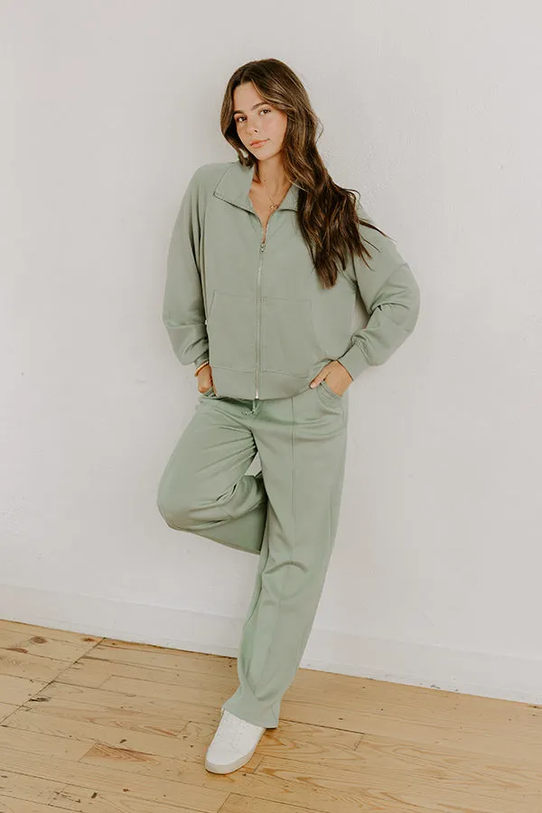 Morning Dew Scuba Zip-Up Sweater in Sage sold by Impressions product image thumbnail 2