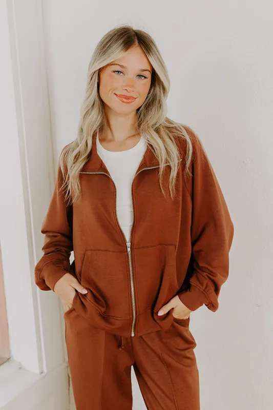 Morning Dew Scuba Zip-Up Sweater in Chocolate sold by Impressions