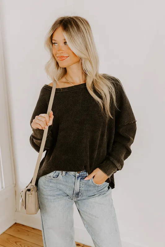 Cozy Couture Waffle Knit Top in Vintage Black sold by Impressions