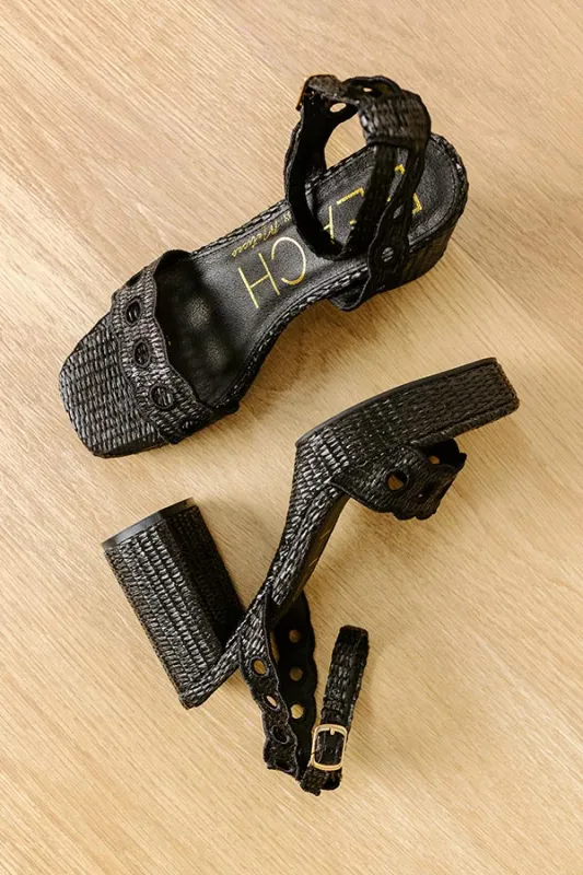 Moorea Raffia Woven Heel in Black sold by Impressions