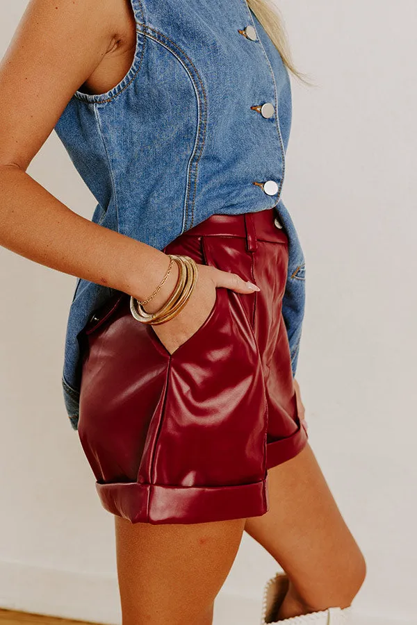 The Cecily High Waist Faux Leather Shorts in Wine sold by Impressions product image thumbnail 5