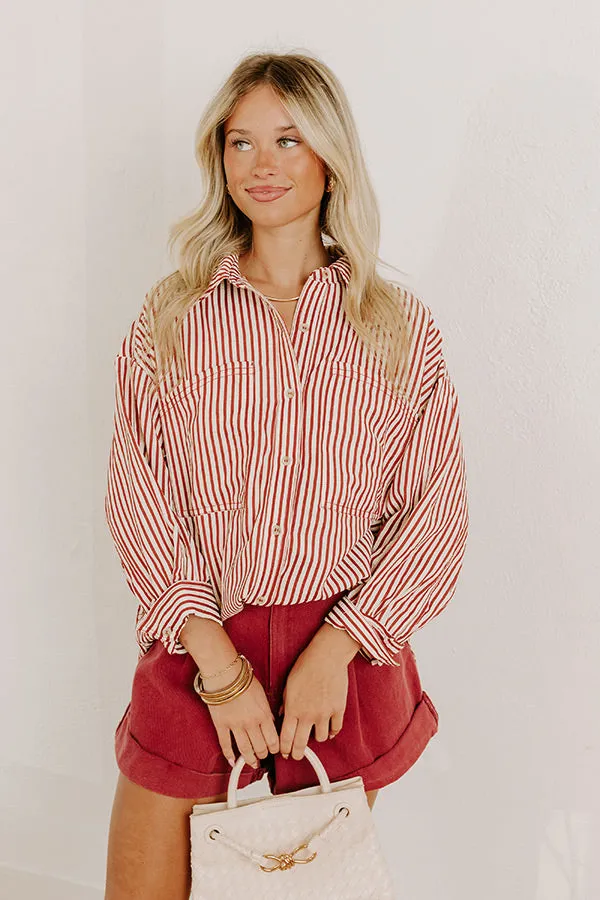 Stripe A Pose Oversized Button Up Top in Rust sold by Impressions product image thumbnail 5