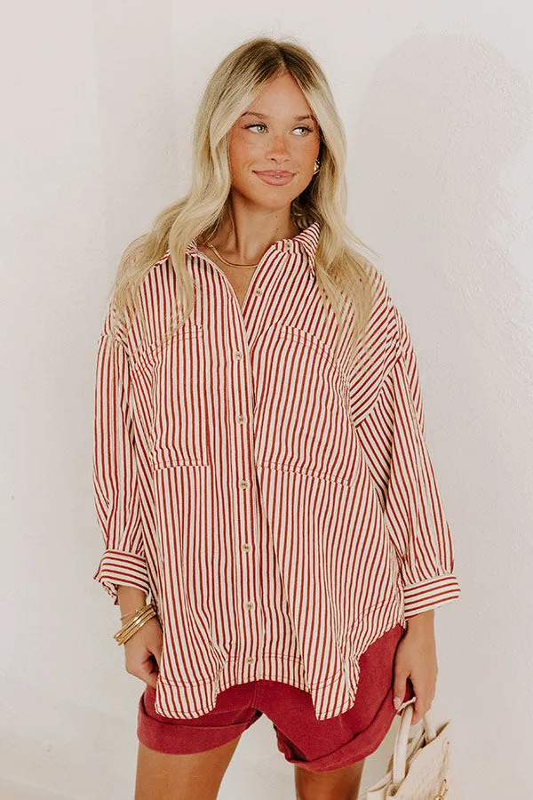 Stripe A Pose Oversized Button Up Top in Rust sold by Impressions product image thumbnail 2