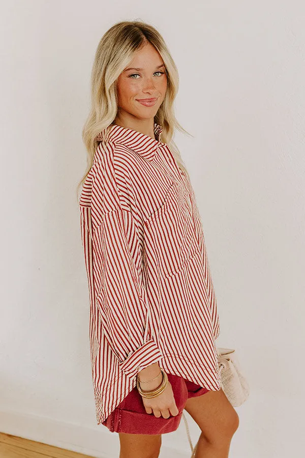 Stripe A Pose Oversized Button Up Top in Rust sold by Impressions product image thumbnail 3