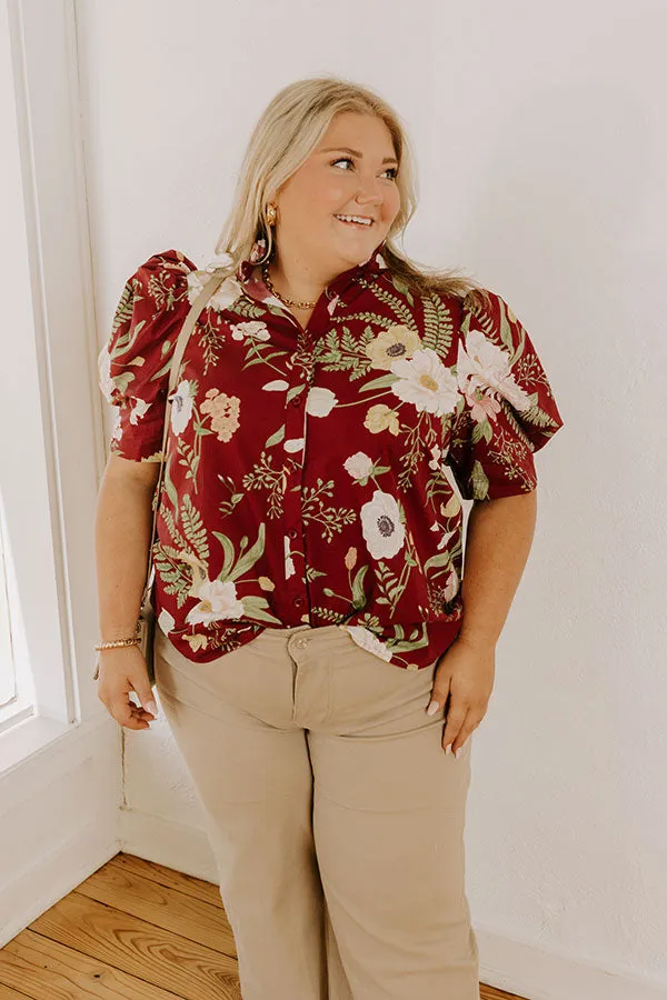 Dreaming Of Dahlias Button Up Top in Wine Curves sold by Impressions product image thumbnail 2