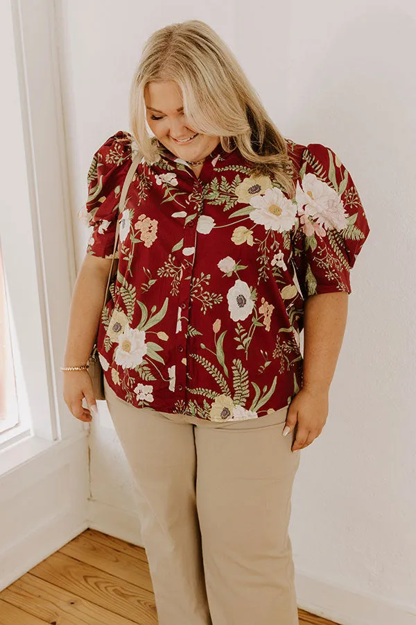Dreaming Of Dahlias Button Up Top in Wine Curves sold by Impressions product image thumbnail 3