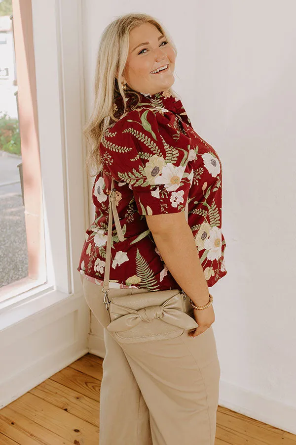 Dreaming Of Dahlias Button Up Top in Wine Curves sold by Impressions product image thumbnail 4