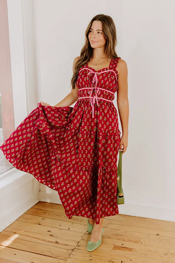 Apple Orchard Stroll Floral Midi Dress in Wine sold by Impressions