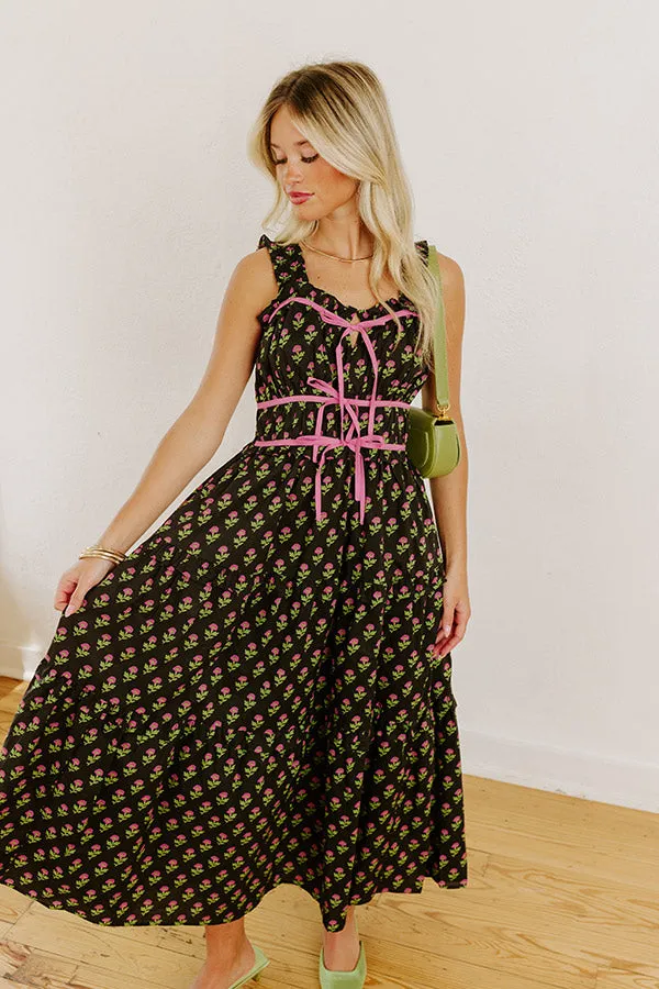 Apple Orchard Stroll Floral Midi Dress in Black sold by Impressions