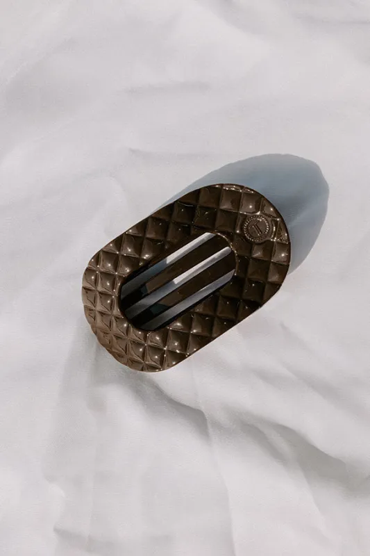 Quilted Medium Round Hair Claw Clip in Dark Taupe sold by Impressions