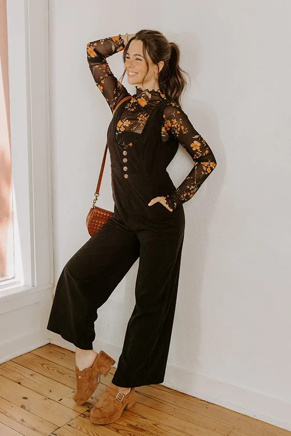 Falling For You Corduroy Jumpsuit in Black sold by Impressions