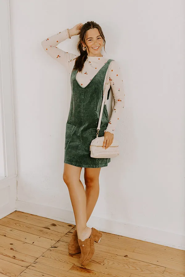 Uptown Manhattan Corduroy Mini Dress in Hunter Green sold by Impressions