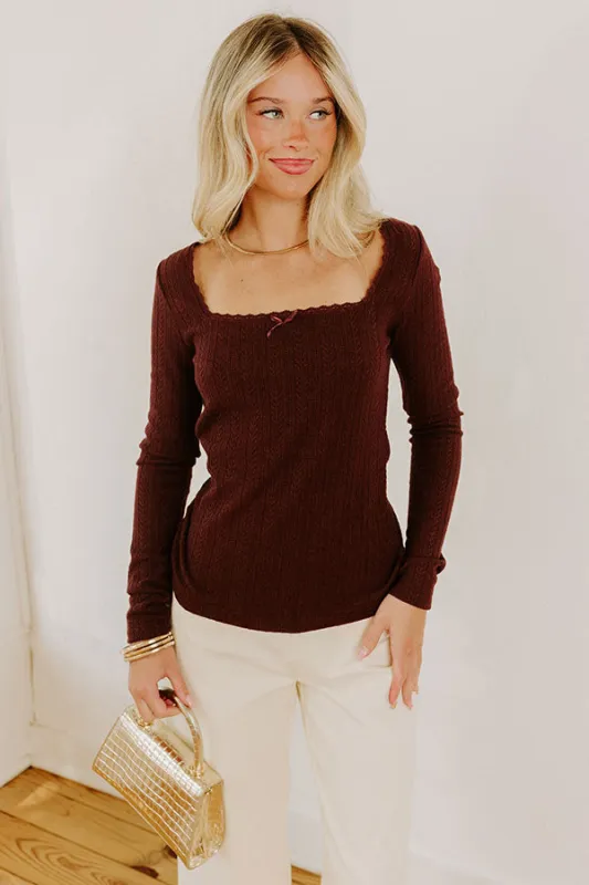 Graceful Smile Pointelle Knit Top in Windsor Wine sold by Impressions