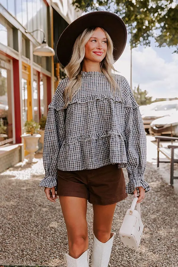 Checkered Charm Ruffle Top sold by Impressions