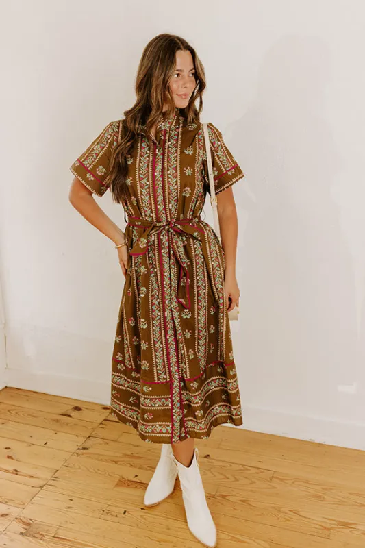 Rosewood Fields Floral Midi Dress in Mocha sold by Impressions