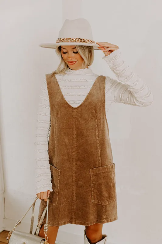 Uptown Manhattan Corduroy Mini Dress in Mocha sold by Impressions