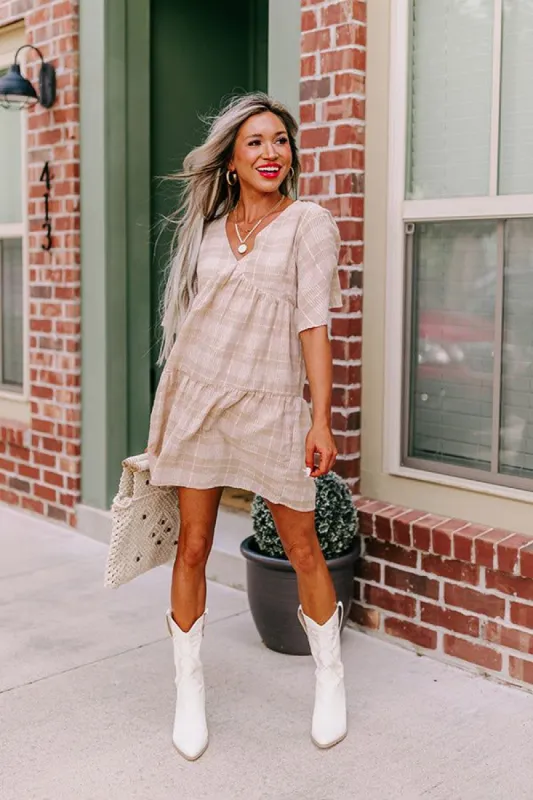 Pretty Presence Babydoll Dress In Iced Latte sold by Impressions
