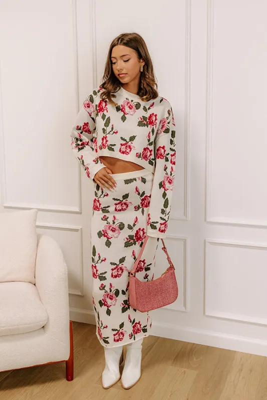 Rose Garden Stroll High Waist Knit Midi Skirt sold by Impressions