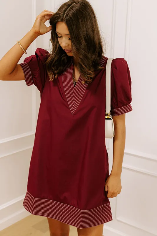 Patio Views Mini Dress in Wine sold by Impressions