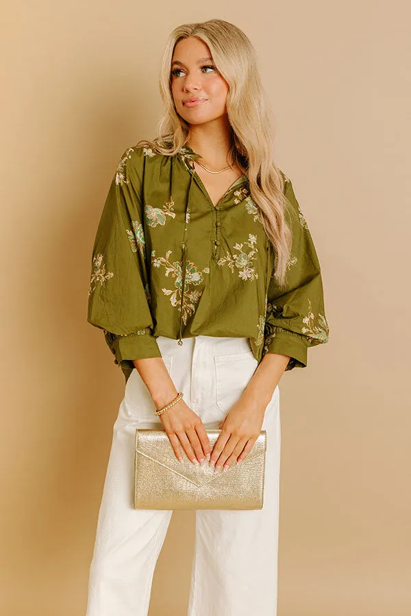 Pretty As A Peony Floral Top in Martini Olive sold by Impressions product image thumbnail 4